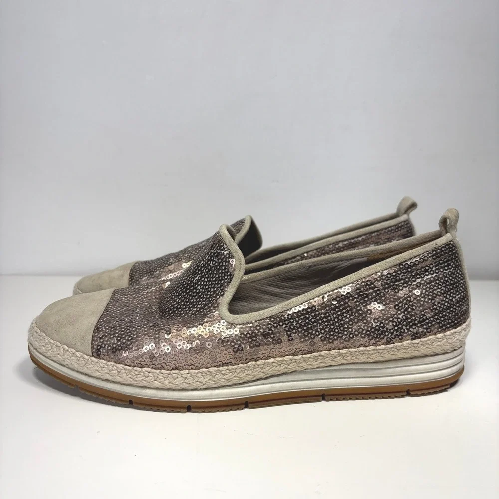 Paul Green Joaquin Women Silver Gold Sequin Espadrille Slip On Flats Size 6.5